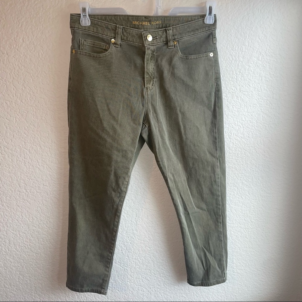 Michael Kors Izzy Cropped Skinny Jean Olive Green